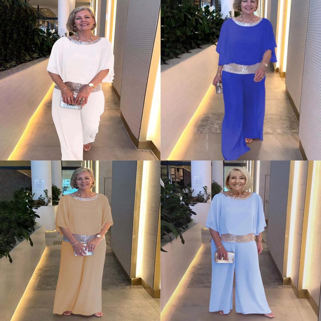 Satin Blouse And Wide Leg Pants Set With Sequin Embellishments For Casual Women