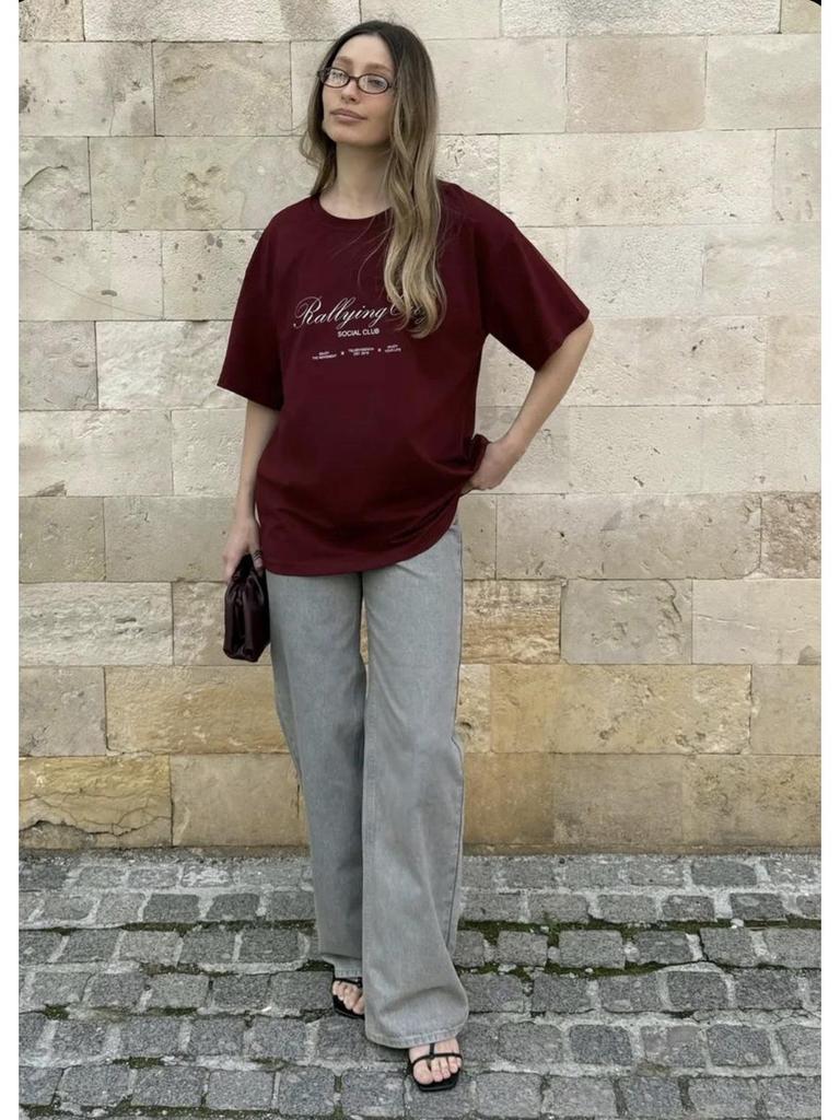 Trendy Oversized European-Style Graphic T-Shirt, 100% Cotton, Short Sleeve