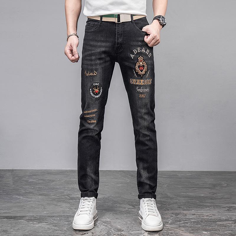 New European And American Style Men'S High-Quality Trendy Embroidered Jeans With Slim Fit And Hot Diamond Fashion Denim Pants