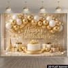 2D Luxury Gold White Balloon Birthday Backdrop with Warm Lights