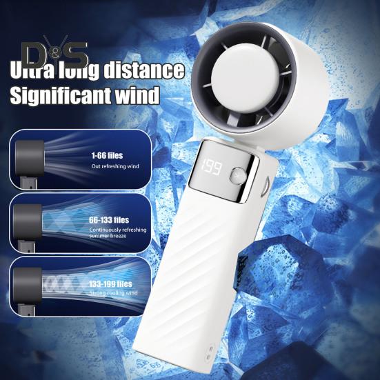 Handheld Cooling Fan with Digital Display Strong Airflow 1-199 Speed Low Noise Battery-Powered Portable Personal Fan