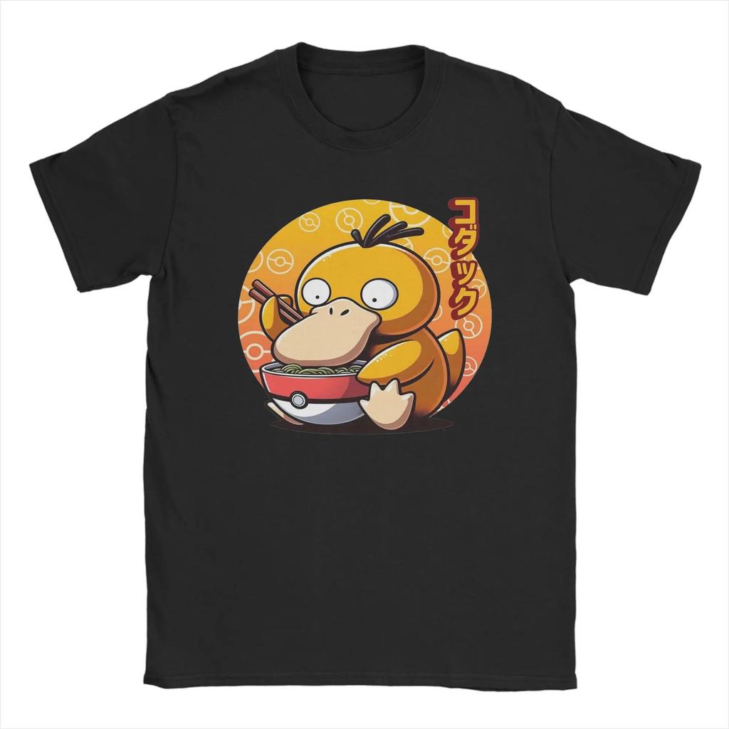Pokémon Mew Cute Ramen Time Chibi Graphic T-Shirt Black Unisex Casual Anime Streetwear Women And Men T-shirts