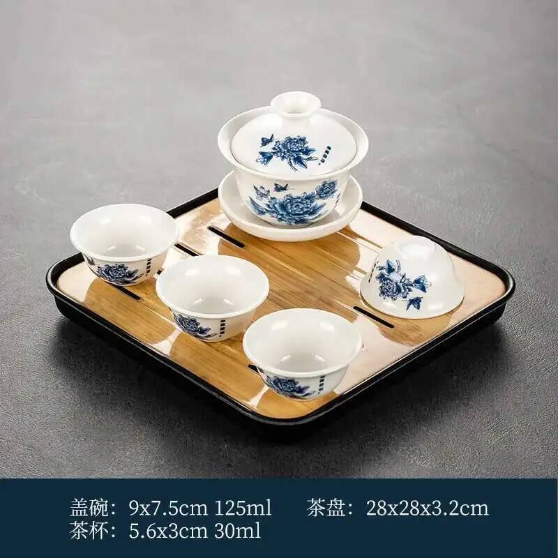1 Gaiwan 4 Tassen 1 Teetablett Keramik Kung Fu Teegeschirr Haushalt eine Deckelschale vier Tassen Wohnzimmer Kung Fu Büro Empfang