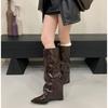 2025 New Patent Leather Knight Boots But Knee Boots Stacked Boots Retro Pointed Autumn and Winter Fashion