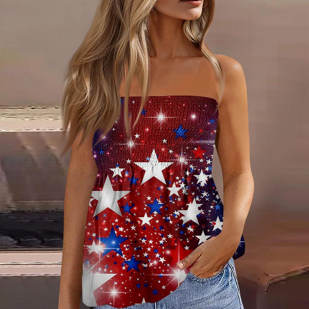 Summer Tube Tops For Women,Cute Sexy Off Shoulder Print Sleeveless T-Shirt