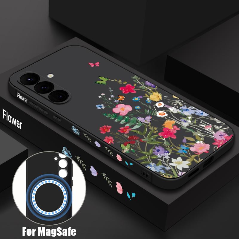 

Colorful Little Flowers Case For Samsung Galaxy S26 S25 Ultra S24 S23 FE S22 Plus S21 Built-in Metal Plate Magnetic Silicone Cover Samsung S23 FE чёрный