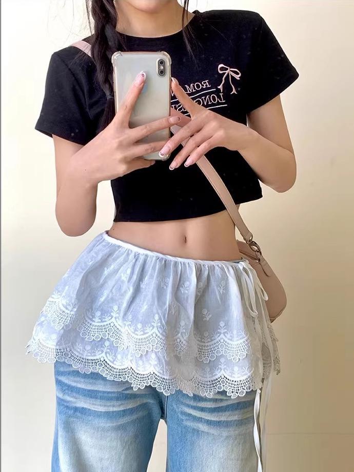 

Корейская девичья многослойная сетчатая юбка с кружевной отделкой, с вуалью и юбка-фартук на шнуровке One Size белый