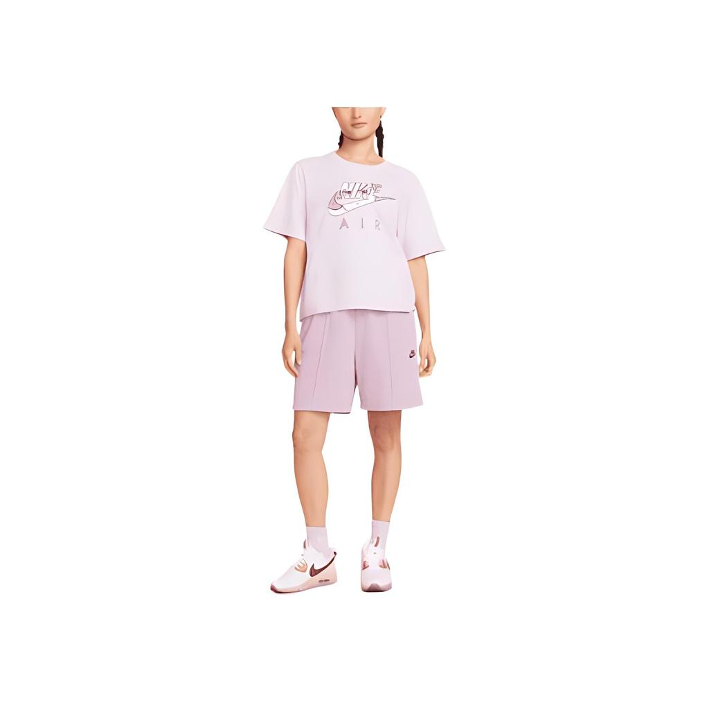 Nike Sportswear Boxy Large Logo Print Vintage American Crew Neck Short Sleeve T-Shirt Women Tops Pink Purple DQ3269-530