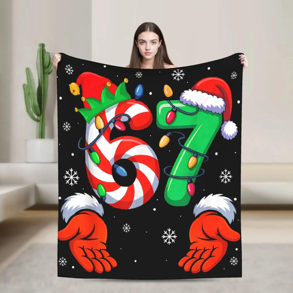 Bruh 67 676-7 Funny Brainrot Meme Super Soft Blanket Plush Blanket Bedroom Flannel Bed Sheet Sofa Bed Cover