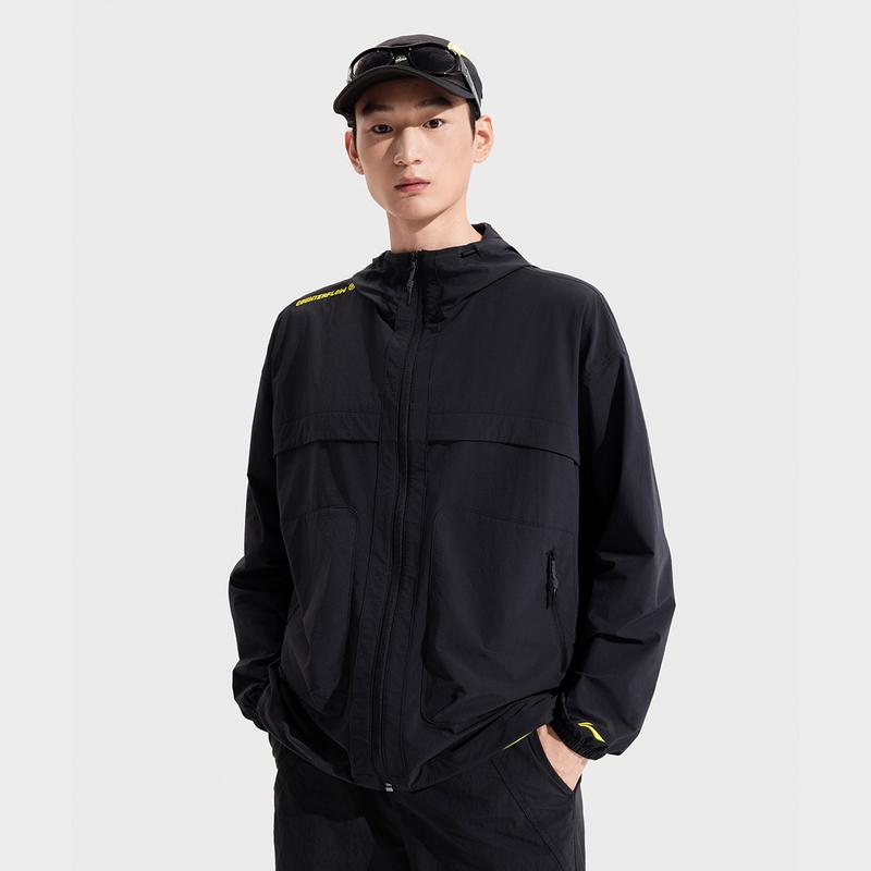 Li Ning CF Comfort Simple Hooded Loose Shoulder Letter Zipper Sports Windbreaker Unisex Outerwear AFDVF47-1