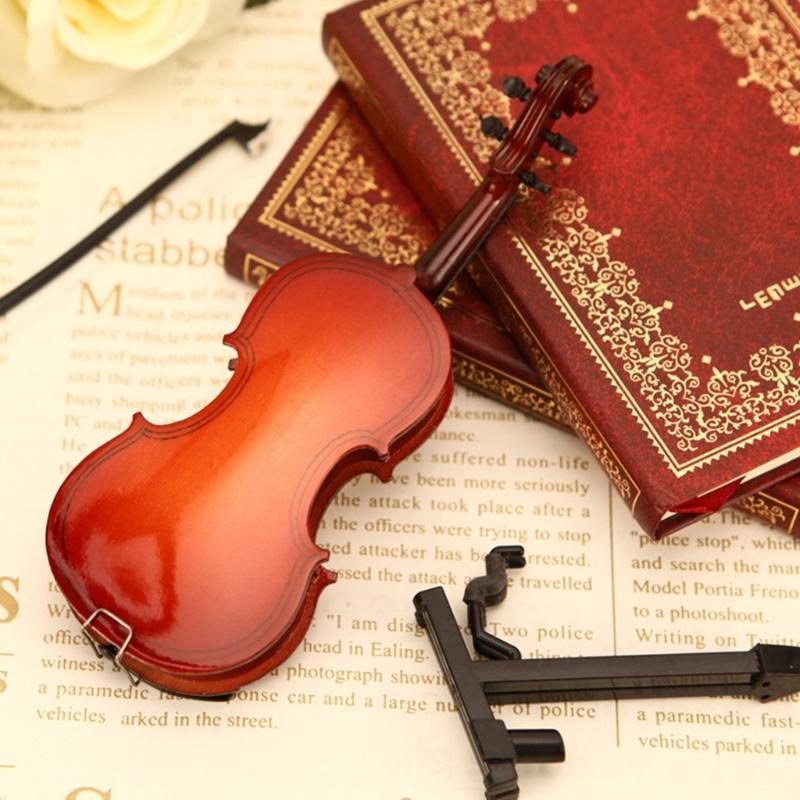 Mini Violin Model Set Wooden Miniature Violin with Stand,Case for Dollhouses Accessory Home Decoration Display Ornament