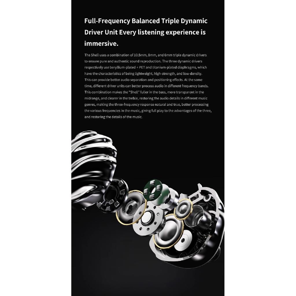 TRN SHELL Four-Unit Dynamic Driver Planar Hybrid IEM Earphones with Liquid Metal Body & Streamlined Electroplating Process
