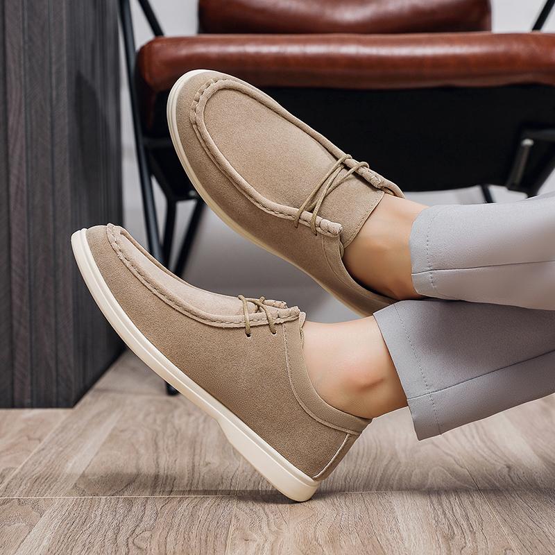 Suede Leather Casual Shoes For Man Loafers Comfortable Lightweight Soft Men's Driving Shoes Spring Autumn Lace-up Flat Shoes Man