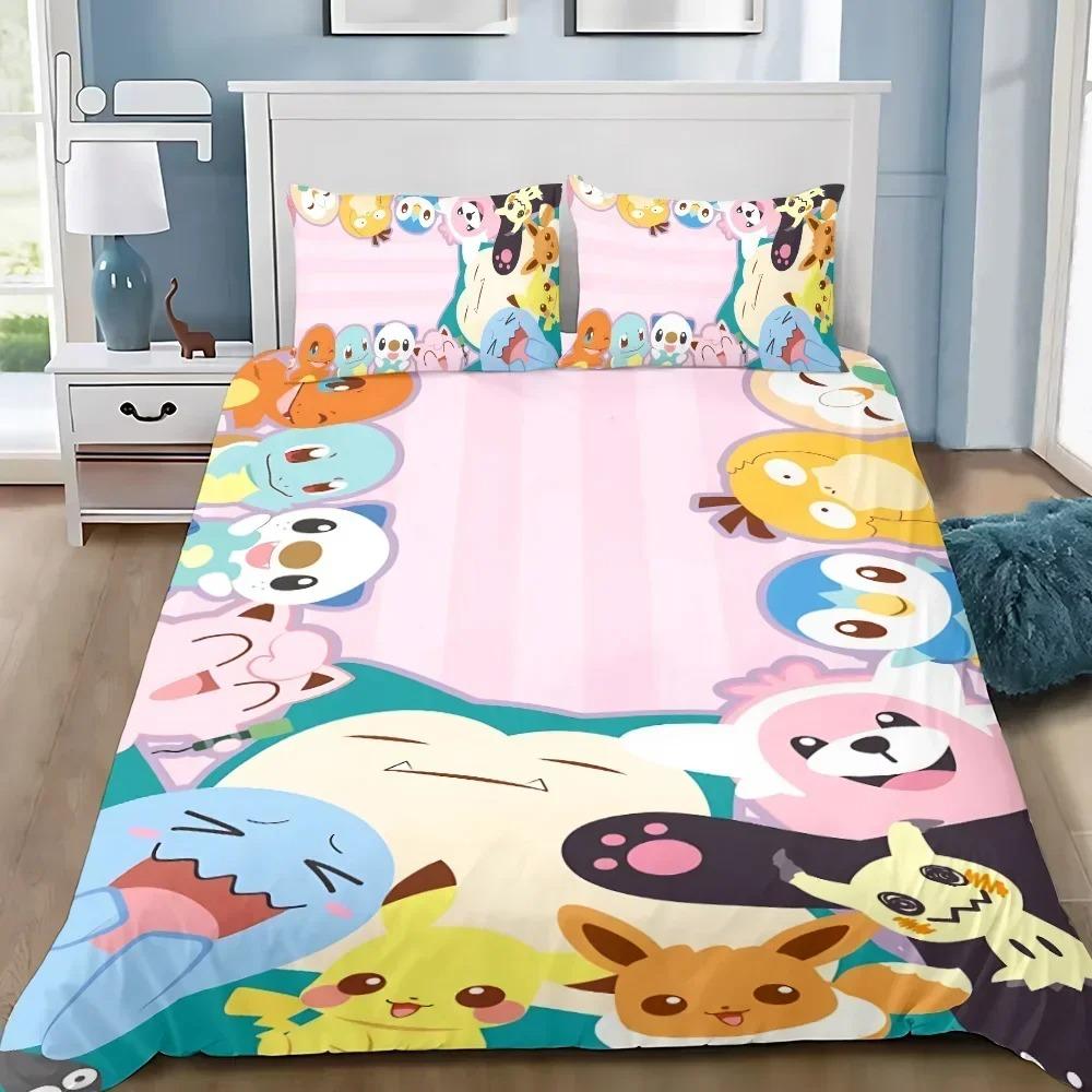 Ensemble de literie imprimé 3D Psyduck Dessin Animé Housse de couette Taies d'oreiller Enfants Simple Double Grande Taille