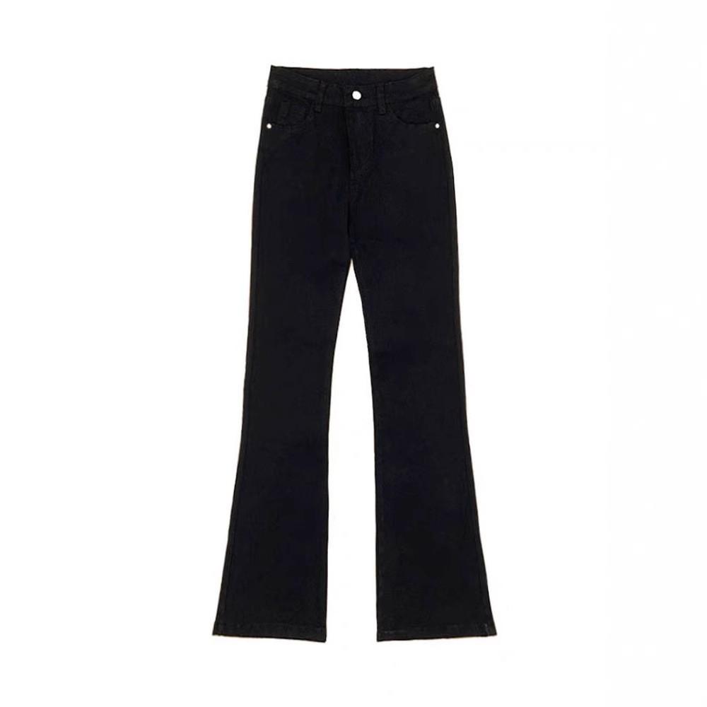 Women's Black High-Waisted Elastic Slimming Micro-Flared Jeans for Spring & Summer