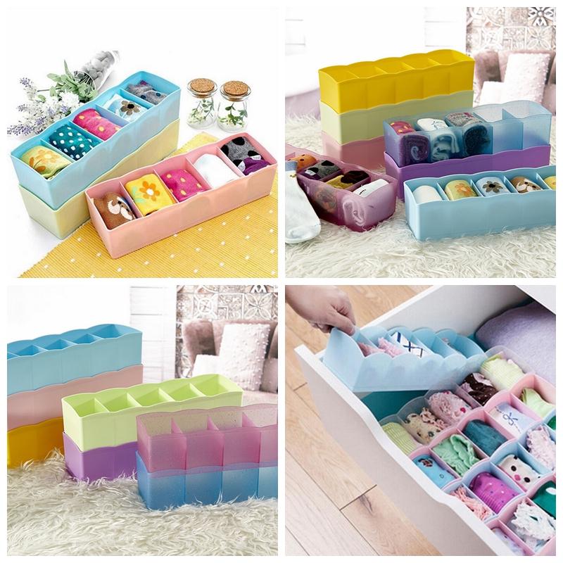 5 Grid Organizer Tie Bra Socks Drawer Cosmetic Divider Plastic Storage Box