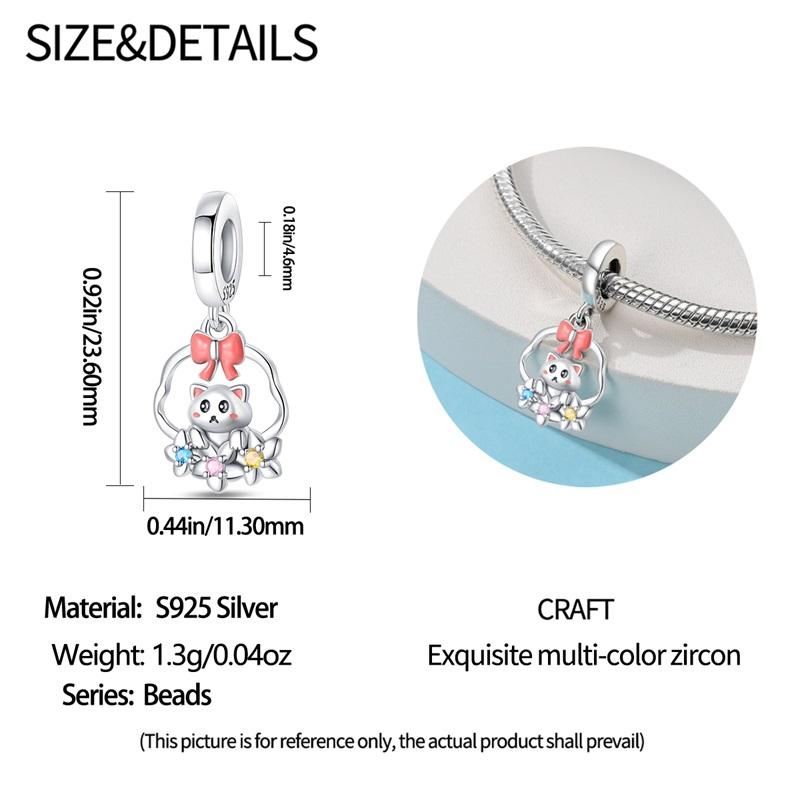 Colorful Cat Playing Ball Safety Chain Lamb Bead Moon Pet Dangle Charm Fits Original Bracelet & Necklace Zircon Gift