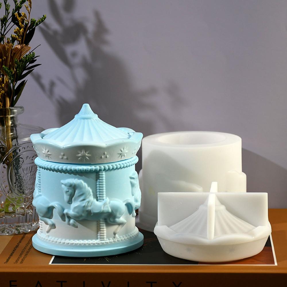Durable 3D Carousel Storage Box Mold DIY Crafts Handmade Carousel Silicone Mould Elegant Candle Cup Molds Holiday Party Gifts