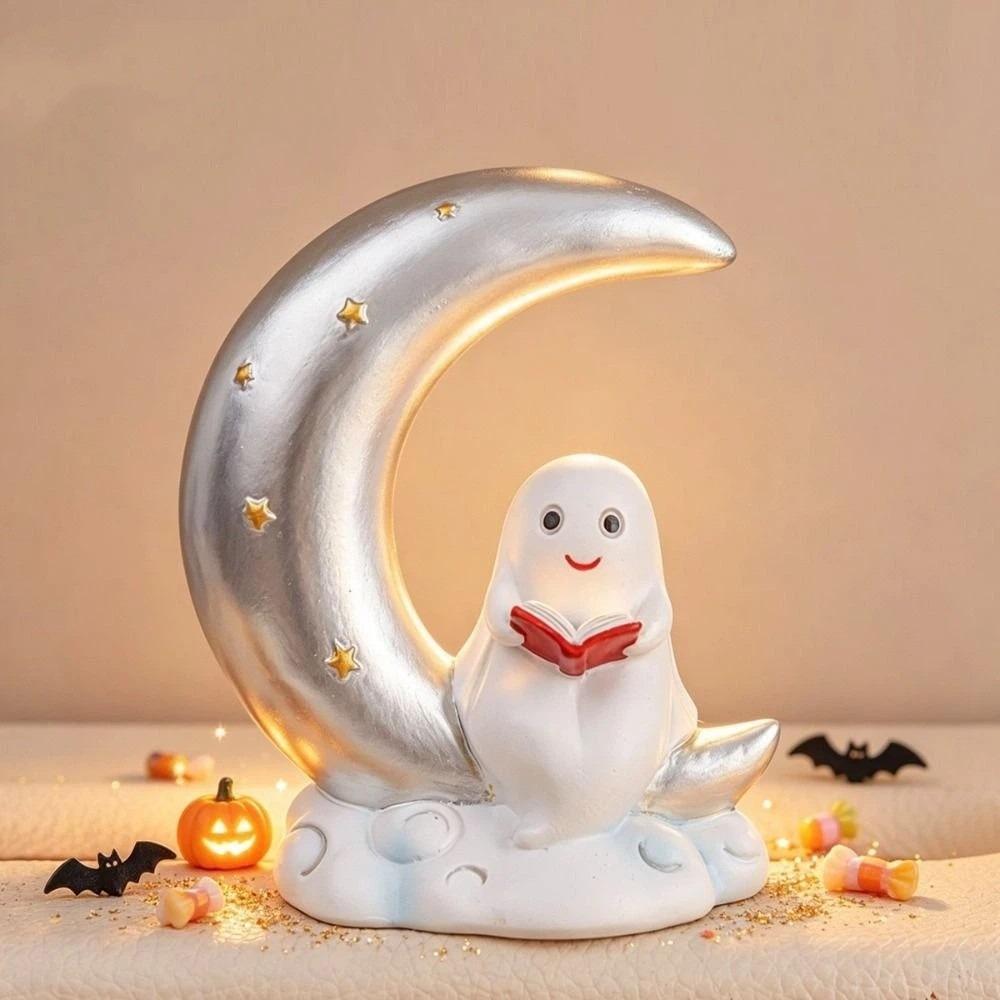 Compact Size Ghost Moon Table Decor Non Glowing Halloween Resin Ornament Book Lovers