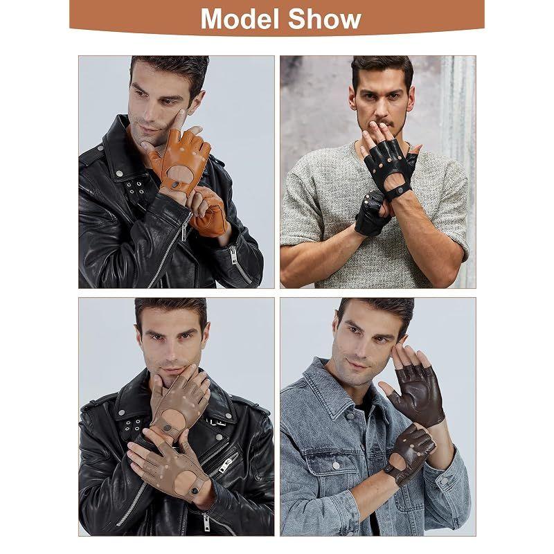 Used [GSG] Driving Gloves Men's Car Half Finger Sheep Leather Driving Gloves Driver Gloves Motorcycle 1