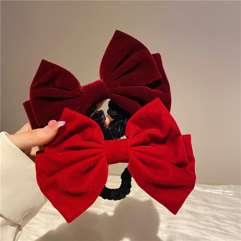 Vintage Velvet Bowknot Hair Scrunchies Hair Tie Women Girls Elegant Ponytail Large Bows Hair Rubber Bands Hair Accessories