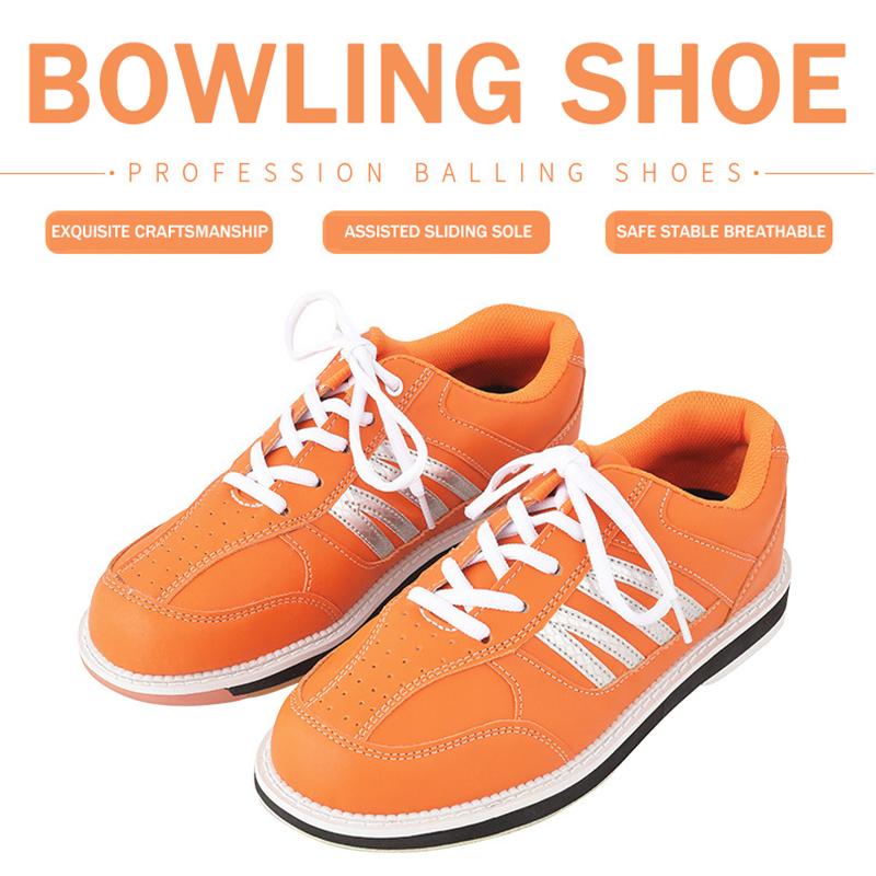 Brand CS Size 38-46 Orange Bowling Shoes for Men Women Non Slip Pro Lace Up Leather Alley Bowling Gym Boots Sport Sneakers