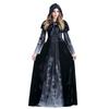 Stylish Halloween Skeleton Print Witch Vampire Costume For Women With Hooded Cloak And Skirt