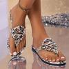 Spring women's flat-bottomed beach toe rivets snake leather flip-flops