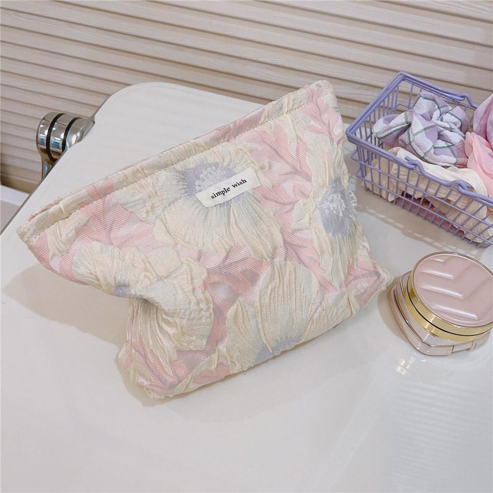 

Canvas Cosmetic Bag Flower Pattern Makeup Bag Travel Toiletry Organizer Handy Bag White Flower