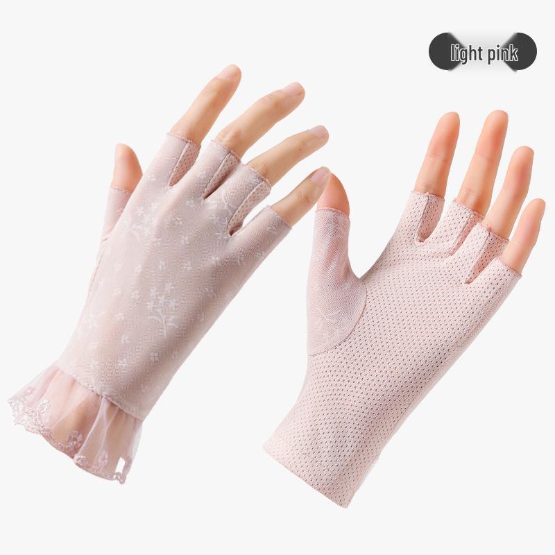 Summer Lace Half-Finger UV Protection Gloves - Breathable Sun Protection for Ladies, Driving, and Cycling.