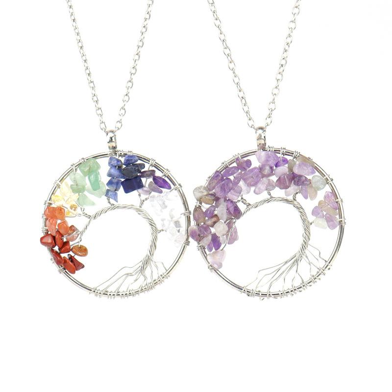 Hand Winding Bending Tree Of Life Necklace Natural Irregular Gravel Crystal Necklace N80