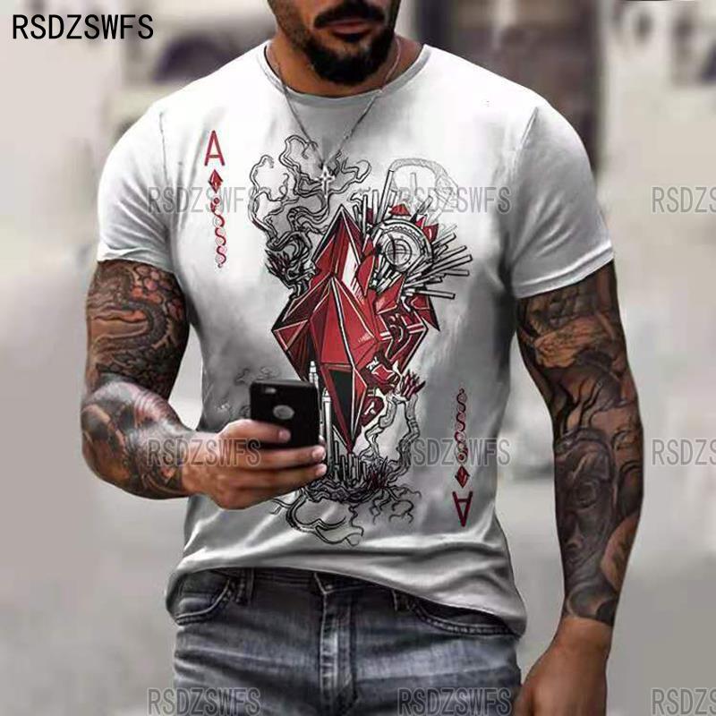 Horrible Skull Spades Poker T-Shirt Casual Men Summer 3D-Print Extra-Large T-Shirt 2024 Comfort Breathable T-Shirt Tops S-6XL