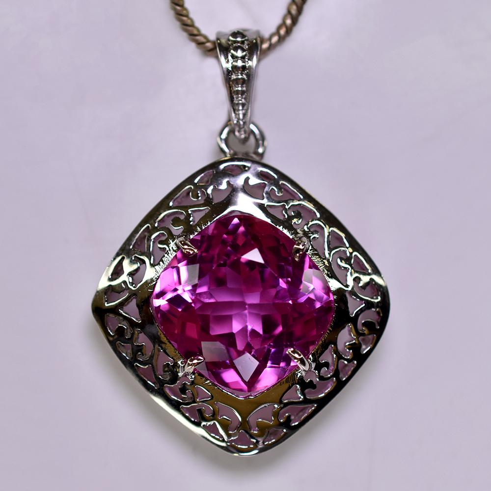 CERTIFIED 35 Ct 925 Sterling Silver Pink Tourmaline Natural Pendant Gemstone AI-07-NS