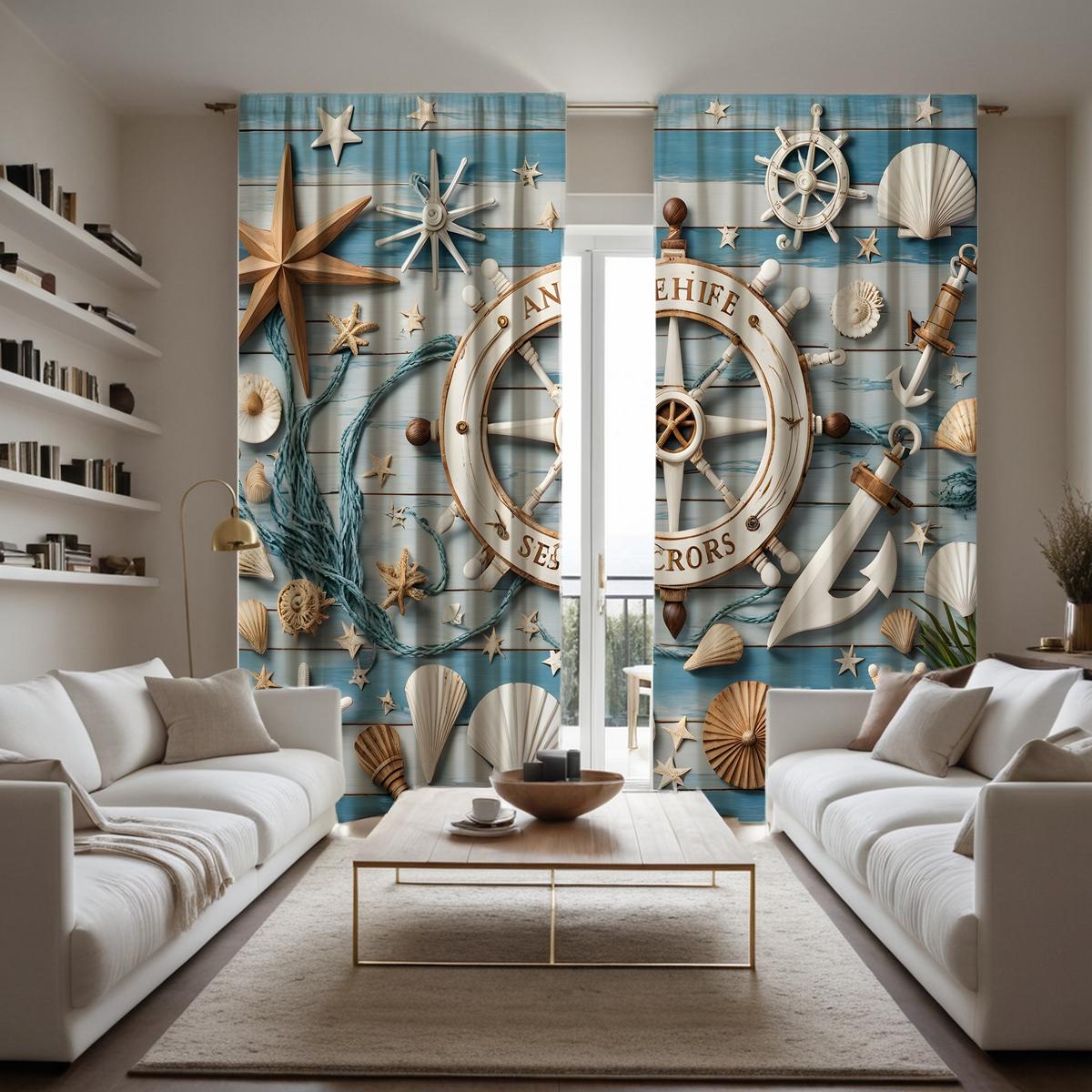 2 шт. HD Море встречается с небом Ракушка декоративная занавеска Синяя галстук цифровая — фото 4