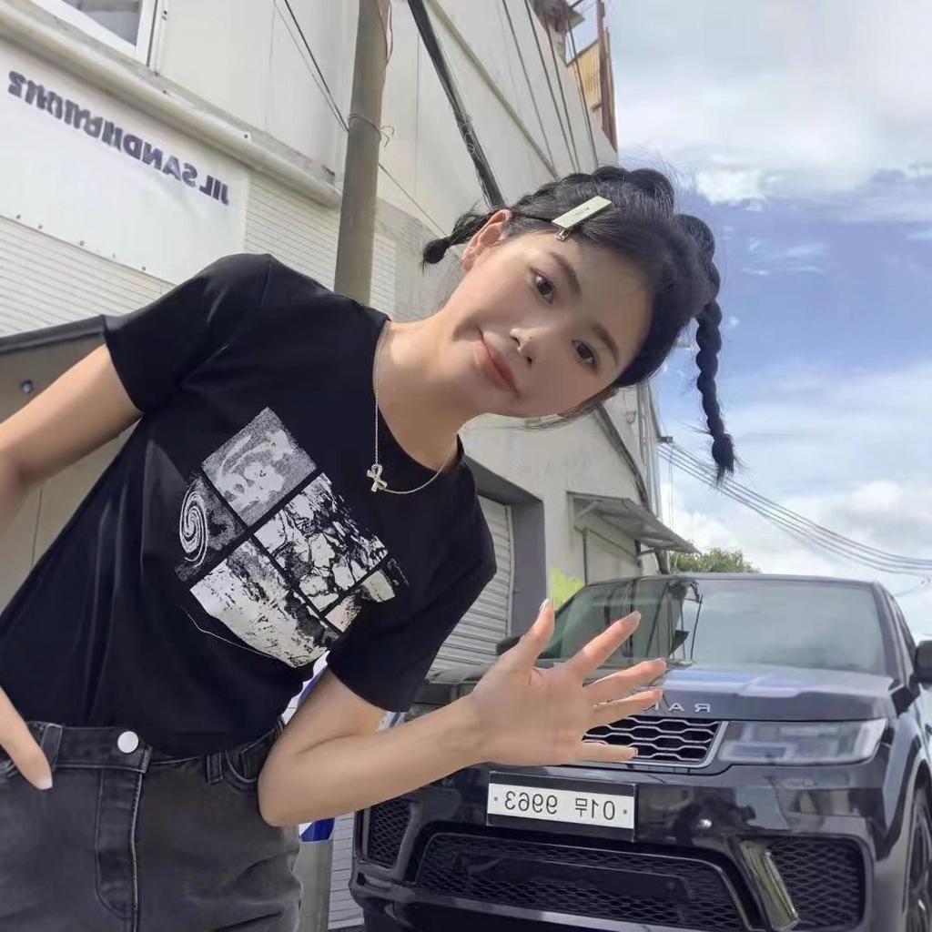 Sweet and spicy style navel printing short-sleeved T-shirt women's summer new student black top