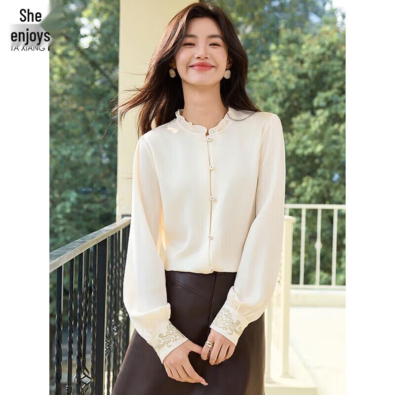 Women s Embroidered Ruffle Collar Long-Sleeve Blouse L