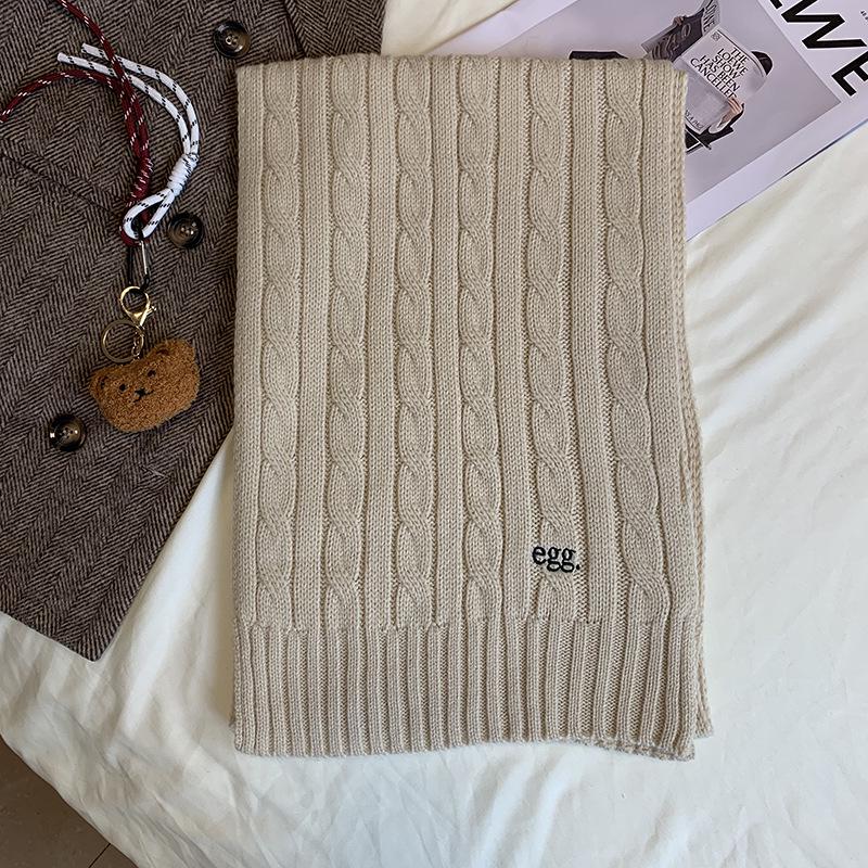 Luochi Wool Blend Embroidered Cable Knit Scarf: Retro Autumn/Winter Style Neck Gaiter for Women & Men