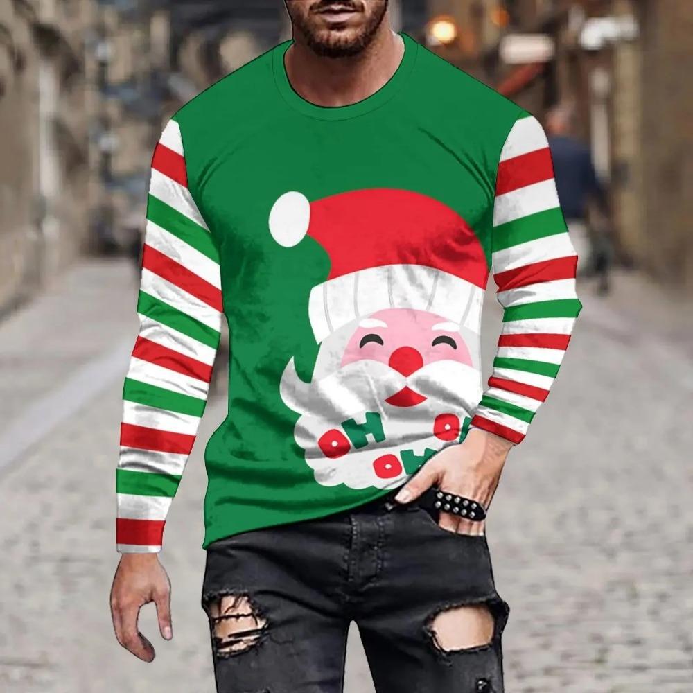 

Men s Long Sleeves T-shirt Autumn Christmas New Year Festive 3d Printing Round Neck Long Sleeve Tops Quick Dry Pullover Tops 5XL
