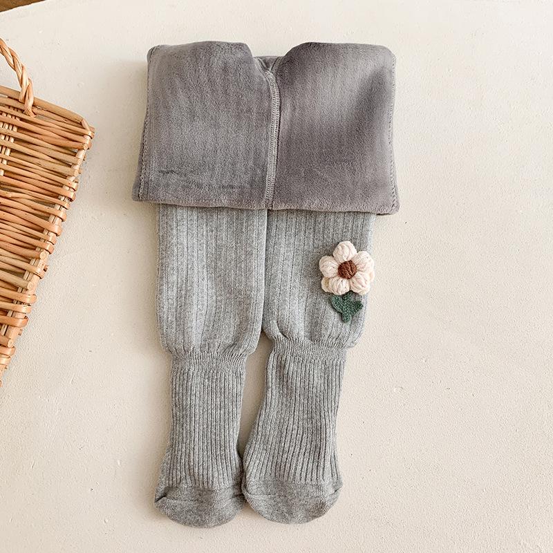 Mädchen Leggings mit Blumenmuster, warm gefüttert mit Samt: Kuschelige Herbst-/Winterstrumpfhosen für Babys und Kleinkinder