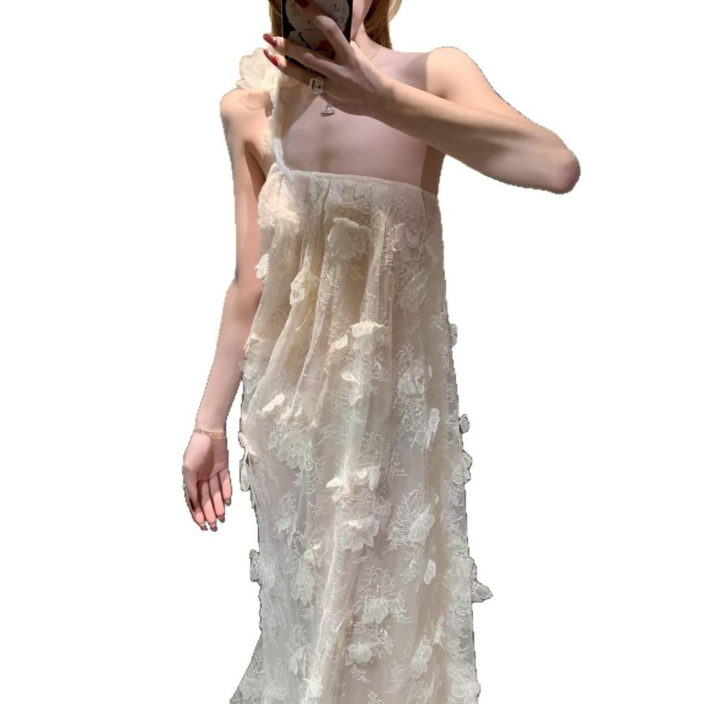 3D Floral Lace Beaded Strappy Backless Long Dress - Early Spring Collection