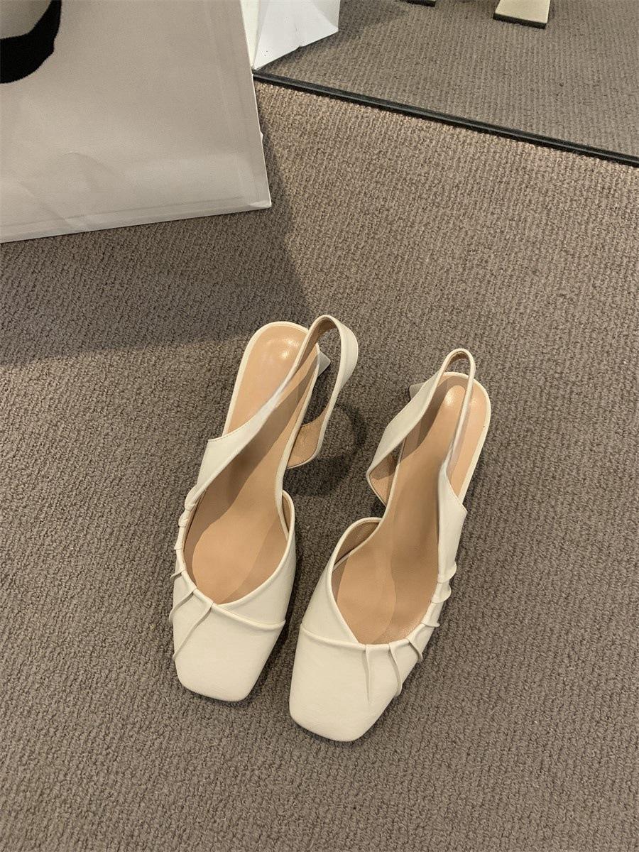 

Весна и лето 2025 новые босоножки на высоком каблуке с открытой пяткой, женская обувь на толстом каблуке с легким вырезом, женская обувь 39 абрикосовый