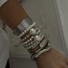 Vintage Pearl Wide Cuff Bangles Men Hip Hop Punk Silver Color Geometric Spring Bangles For Women Bracelet Jewelry