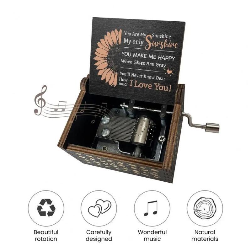 Wooden Hand Cranked Music Box Retro Light Luxury Exquisite Carving Wooden Music Box Exquisite Birthday Gift