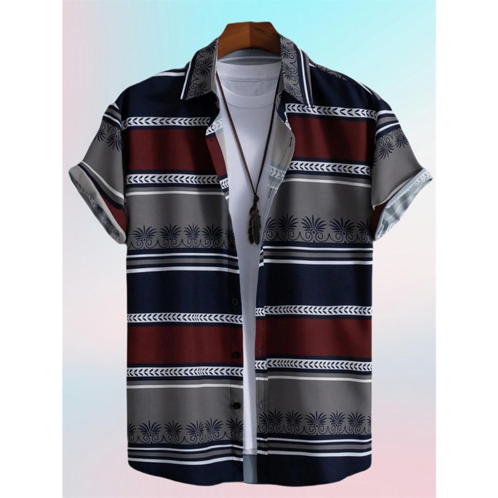 Spring And Summer Men's Beach Short Sleeve Shirt Loose Casual Lapel Button Down Shirt Fashion