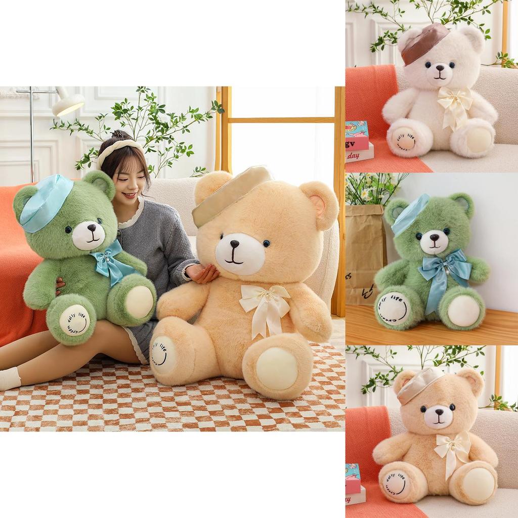 Adorable Candy Color Bear Beret Plush Toy Soft And Cuddly Bear Doll For Kids