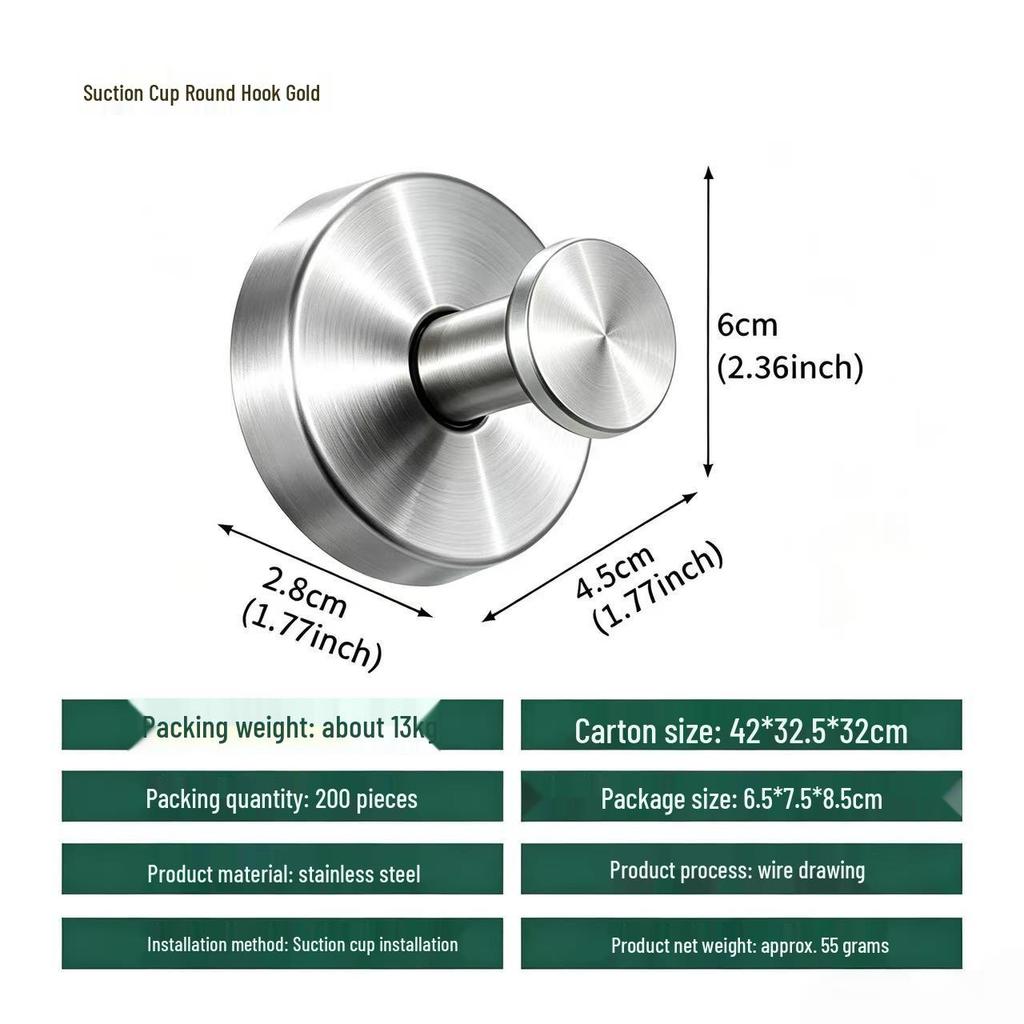 Traceless Stainless Steel Suction Cup Hook for Bathrooms & Kitchens