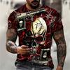 Summer Round Neck 3D Interesting and Terrifying Skull Pattern Print Top Fashionable Casual Short Sleeved Men's T-shirts