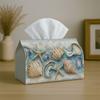 1pc Party Tissue Box, Coastal Watercolor Nautical, Multifunctional Tissue Holder, Seashell Starfish Blue Beach, Outdoor Party Supplies, Everyday Deskt