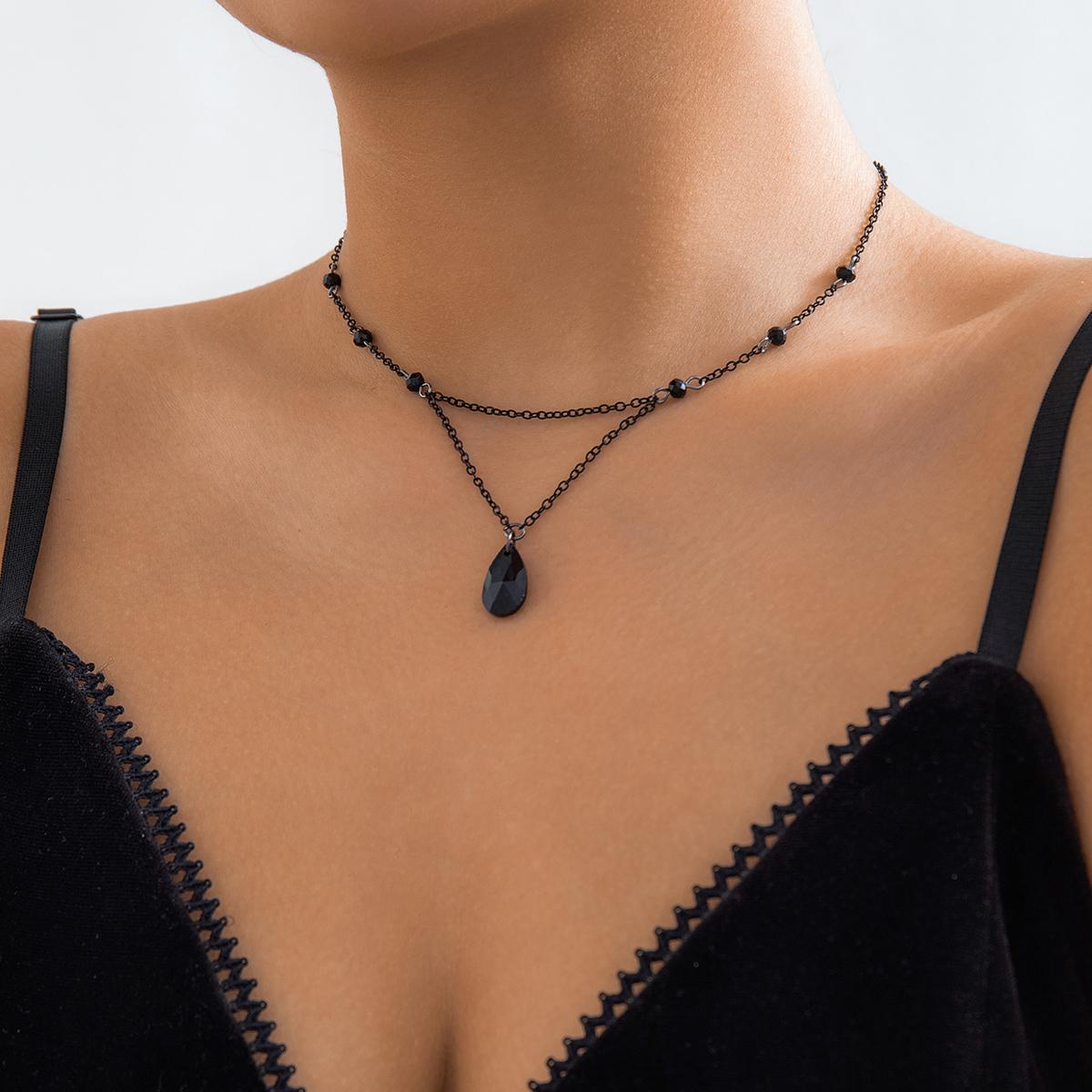 

Ingemark Elegant Trendy Black Red Water Drop Pendant Chokers Necklace for Women Exquisite Metal Thin Chain New Year Jewelry Gift чёрный