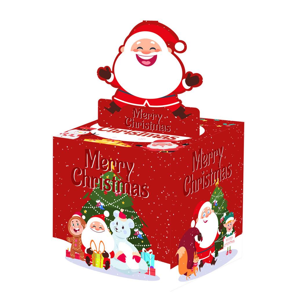 Christmas Main Red Picture Santa Claus Reindeer Pattern Paper Box Decor Props